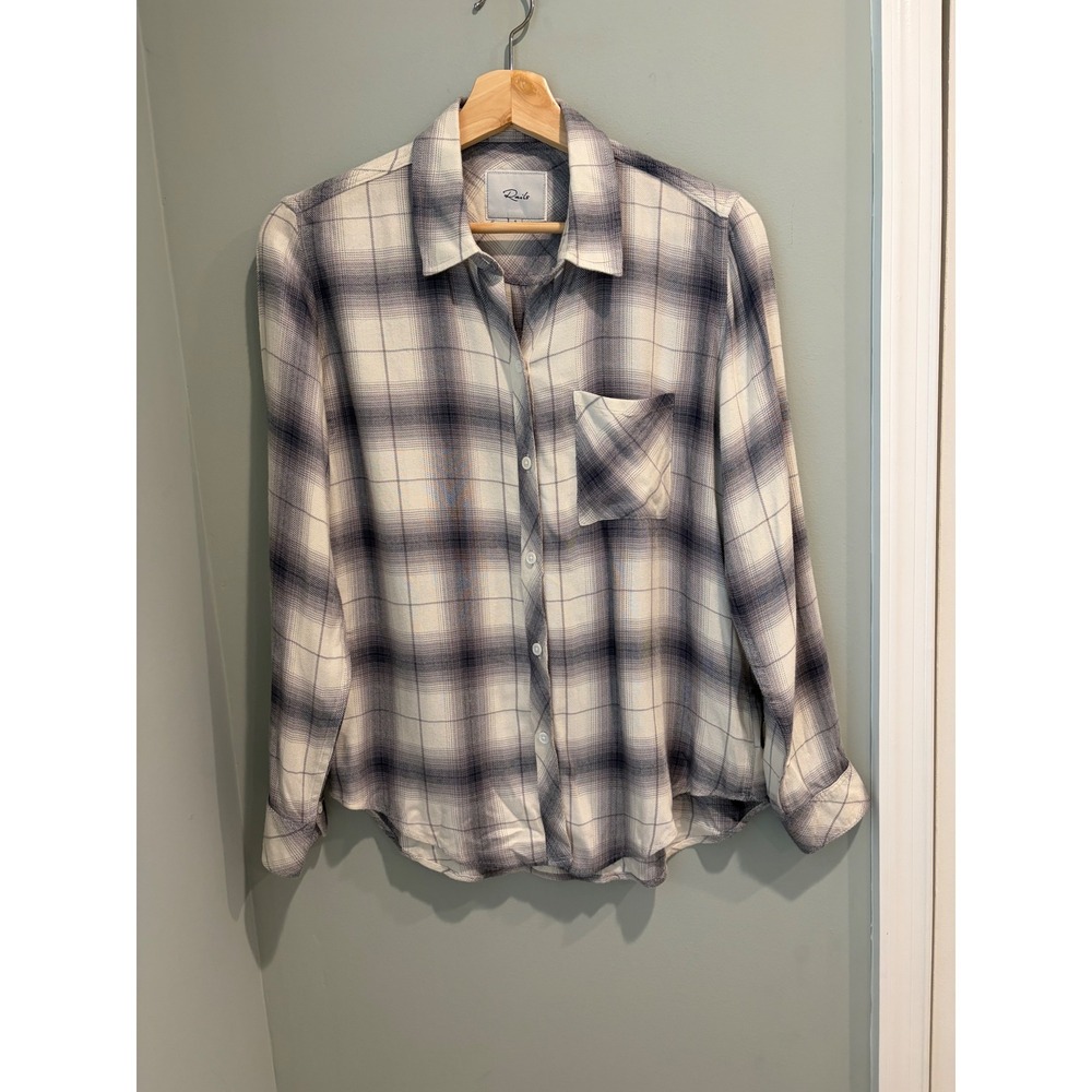 Rails Hunter Plaid Button Down Shirt Sterling White Grey Rayon Small